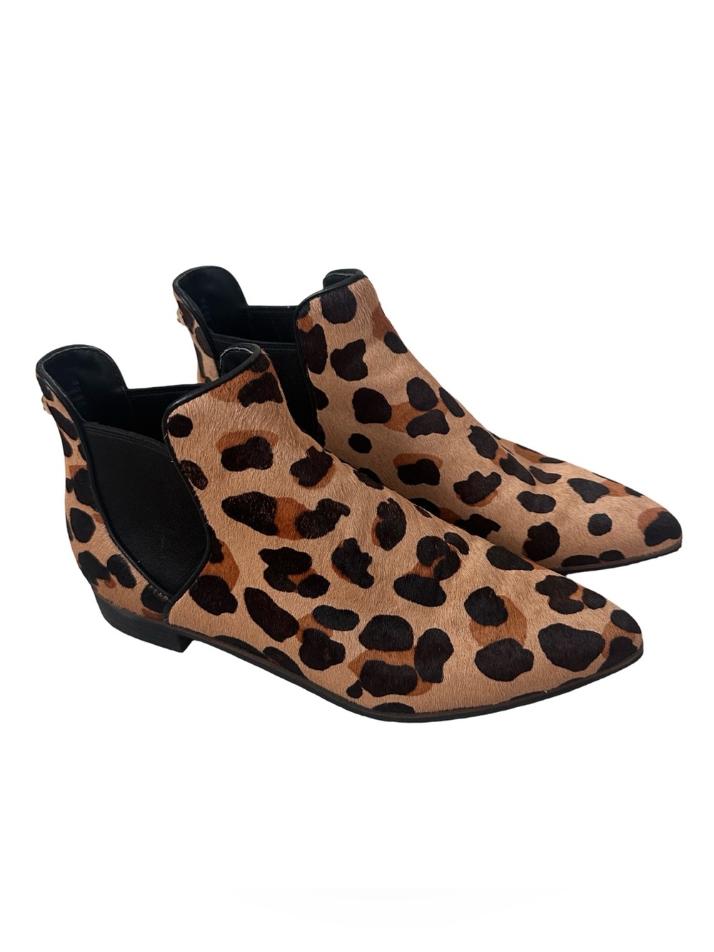 Cole Haan "Hara" Real Fur Haircalf Jaguar Print Slip On Side Gore Ankle Boots